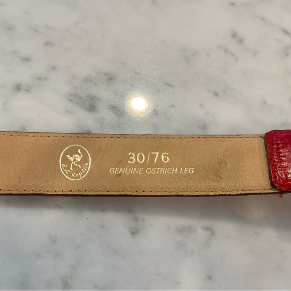 Ostrich Skin belt with Gold Lion Buckle, red, 31”L, EUC - Picture 8 of 12